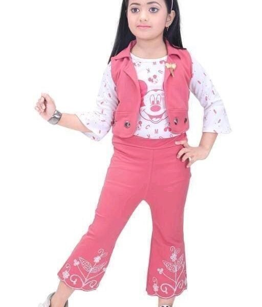 Girls Cotton T-Shirt Pant with Jacket Pink set